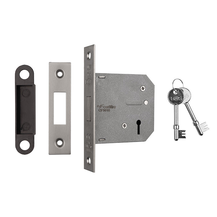 76Mm Dead Lock - 3 Lever - Square - Satin Nickel