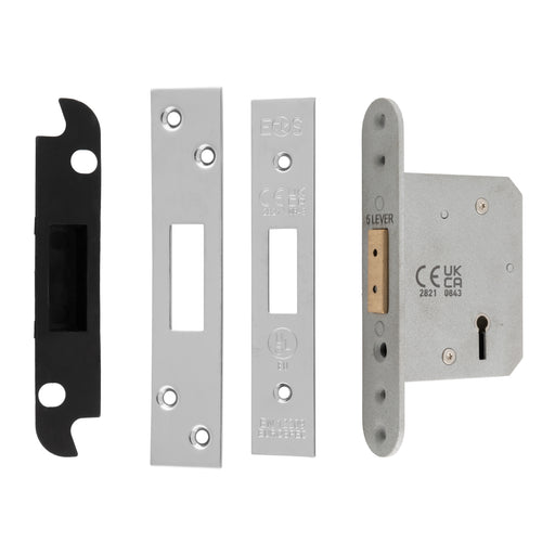 64Mm Heavy Duty Deadlock - 5 Lever - Square - Polished Stainless Steel