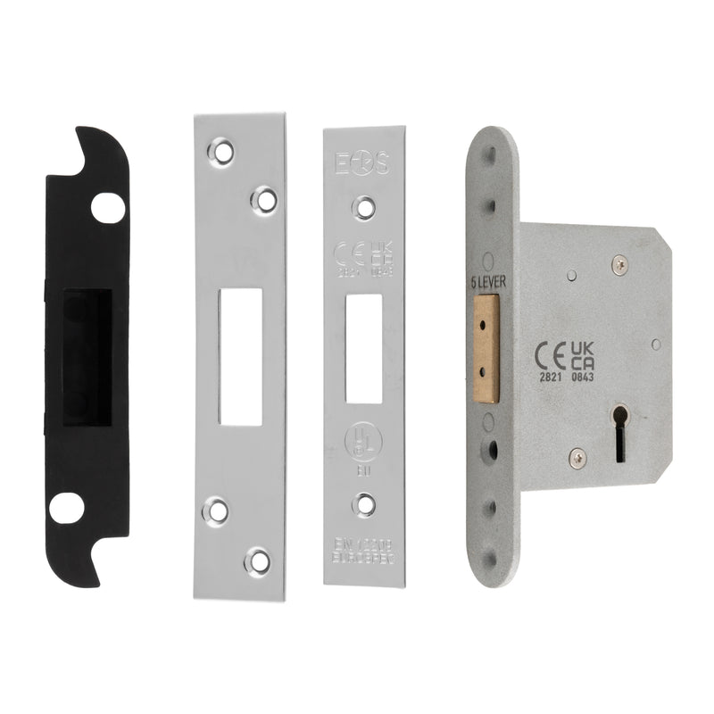 64Mm Heavy Duty Deadlock - 5 Lever - Radius - Polished Stainless Steel