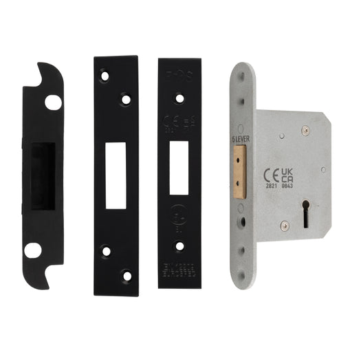 64Mm Heavy Duty Deadlock - 5 Lever - Square - Matt Black