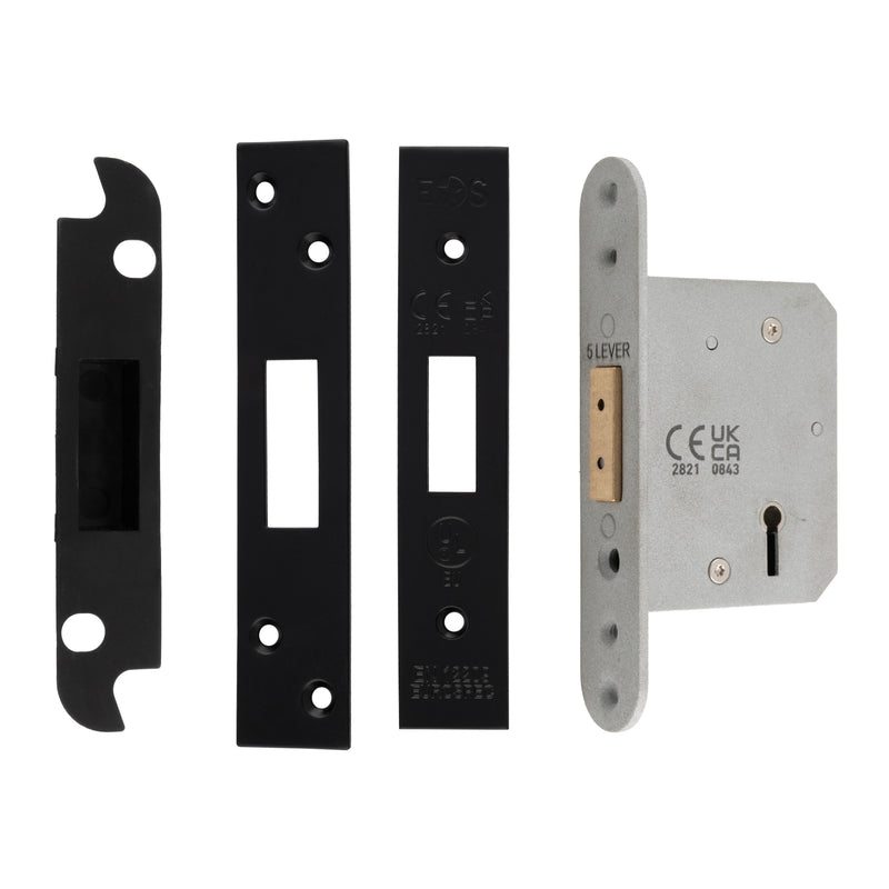64Mm Heavy Duty Deadlock - 5 Lever - Square - Matt Black