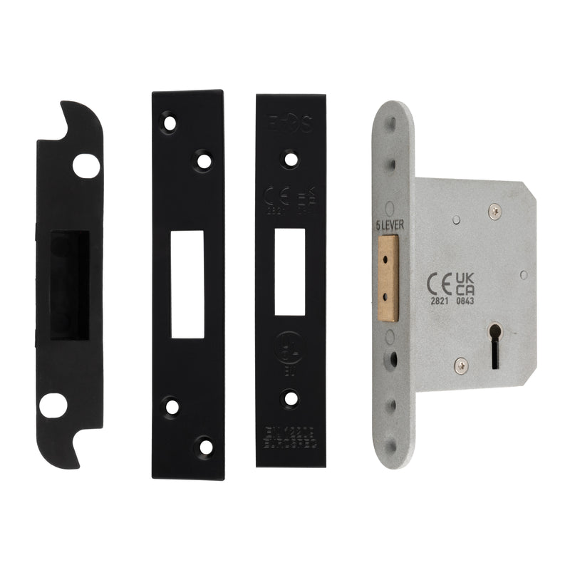 64Mm Heavy Duty Deadlock - 5 Lever - Square - Matt Black