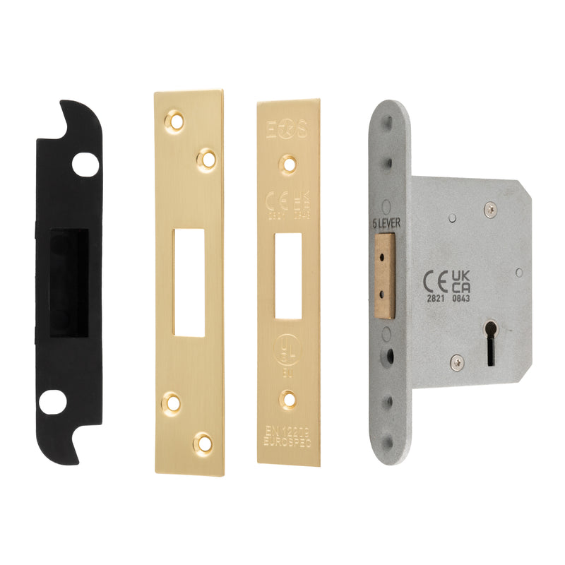 64Mm Heavy Duty Deadlock - 5 Lever - Square - Satin Brass