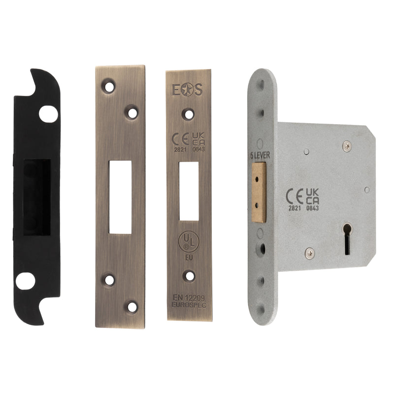 76Mm Heavy Duty Deadlock - 5 Lever - Radius - Antique Brass