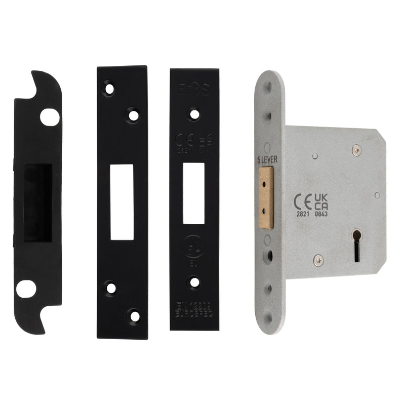 76Mm Heavy Duty Deadlock - 5 Lever - Radius - Matt Black