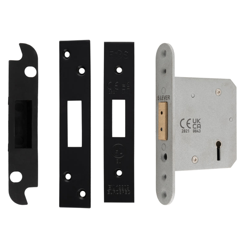 76Mm Heavy Duty Deadlock - 5 Lever - Square - Matt Black