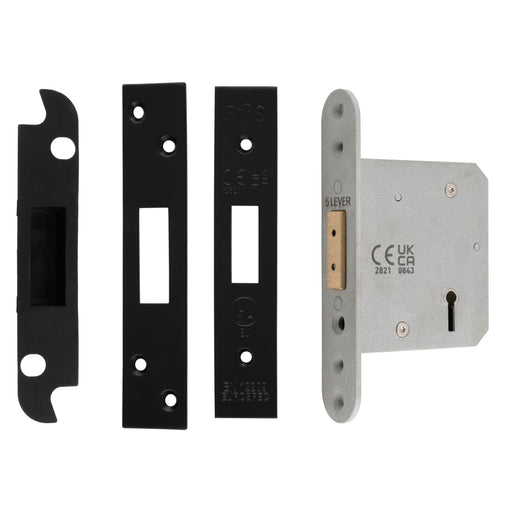 76Mm Heavy Duty Deadlock - 5 Lever - Radius - Matt Black