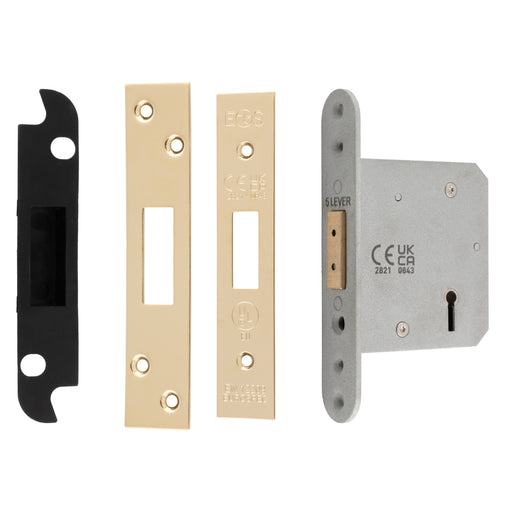 76Mm Heavy Duty Deadlock - 5 Lever - Square - Stainless Brass