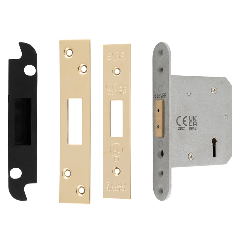 76Mm Heavy Duty Deadlock - 5 Lever - Square - Stainless Brass
