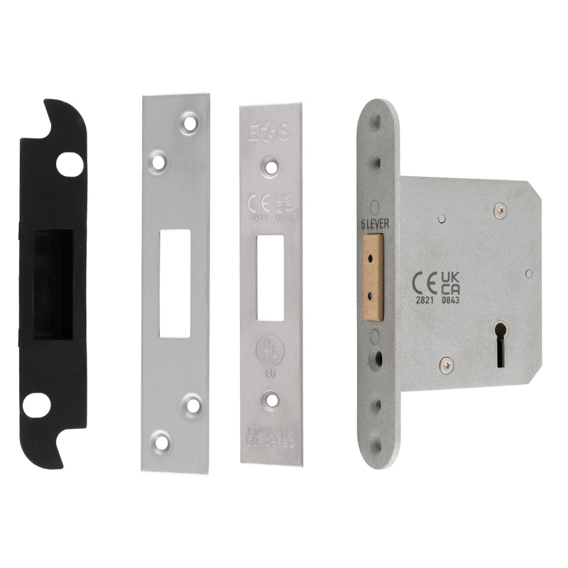 76Mm Heavy Duty Deadlock - 5 Lever - Square - Satin Stainless Steel