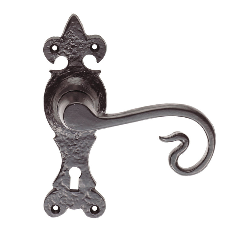 Curly Tail Lever On Face-Fix Backplate - Lock 57Mm C/C - Black Antique 170 x 52