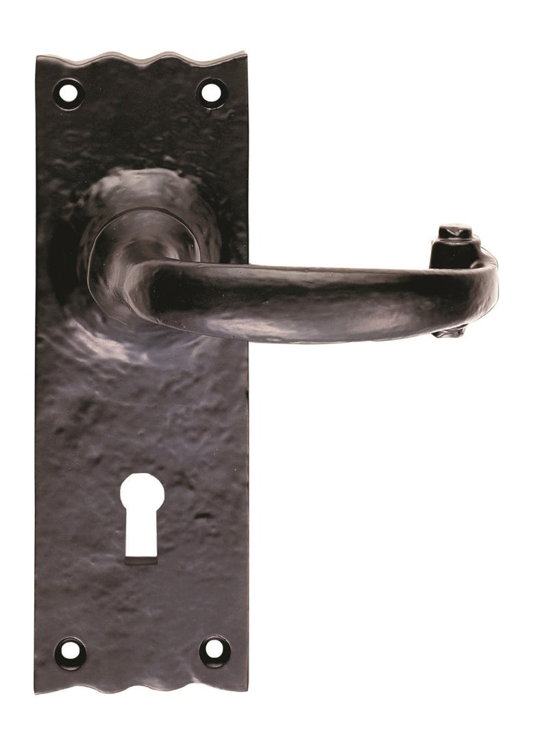 Traditional Lever On Face-Fix Backplate - Lock 57Mm C/C - Black Antique 152 X 55