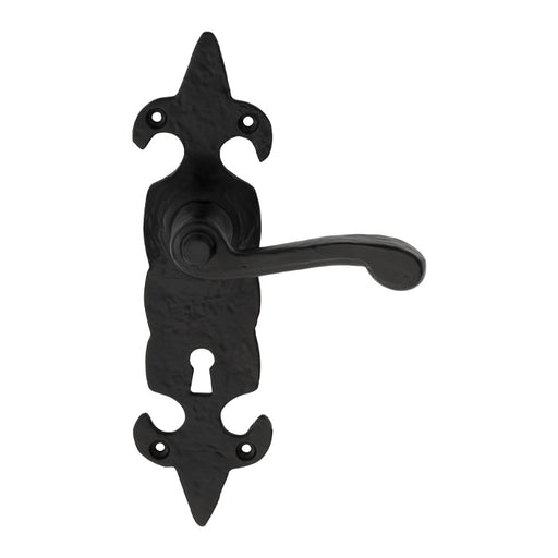 Fleur De Lys Lever On Face-Fix Backplate - Lock 57Mm C/C - Black Antique 210x57