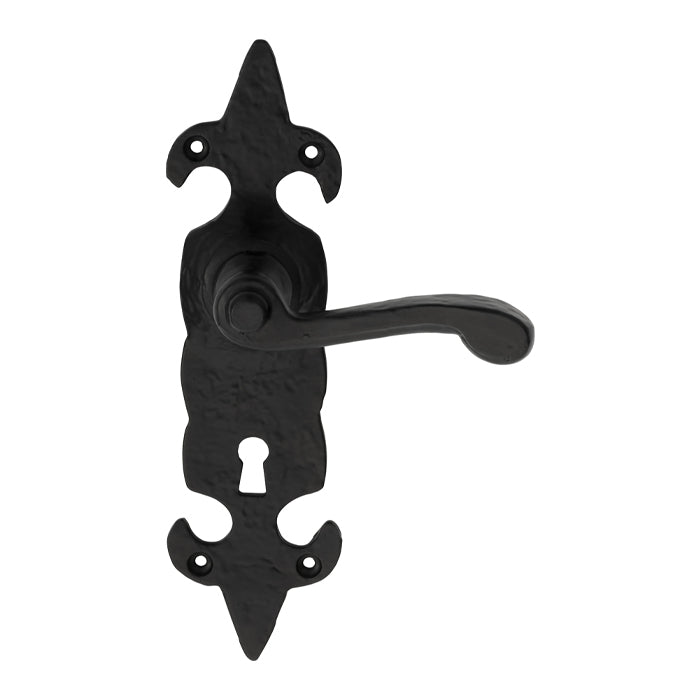 Fleur De Lys Lever On Face-Fix Backplate - Lock 57Mm C/C - Black Antique 210x57