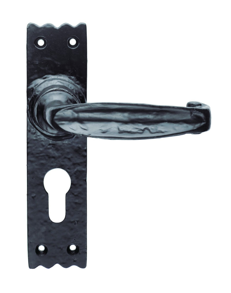 Slimline V Lever On Face-Fix Backplate - Euro 47.5Mm C/C - Black Antique 152mm x 38mm