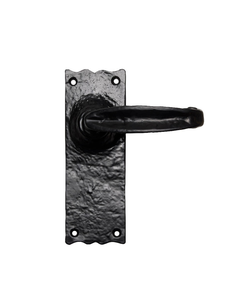 Traditional V Lever On Face-Fix Backplate - Latch - Black Antique 152mm x 55mm