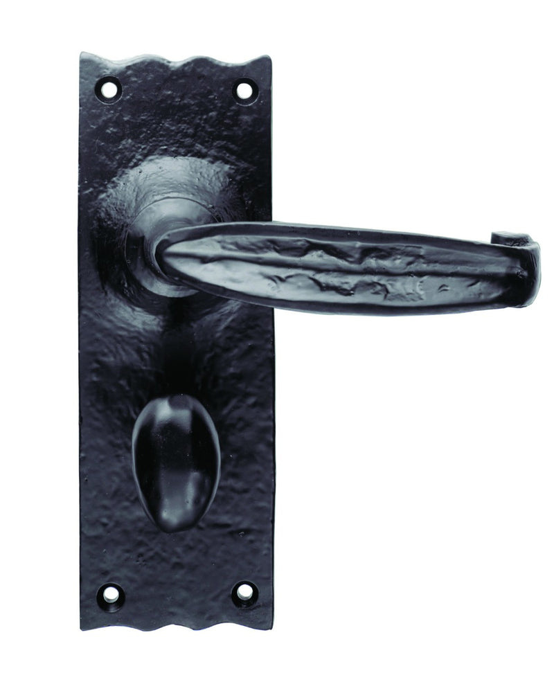 Traditional V Lever On Face-Fix Backplate - Bathroom 57Mm C/C - Black Antique 152mm x 55mm