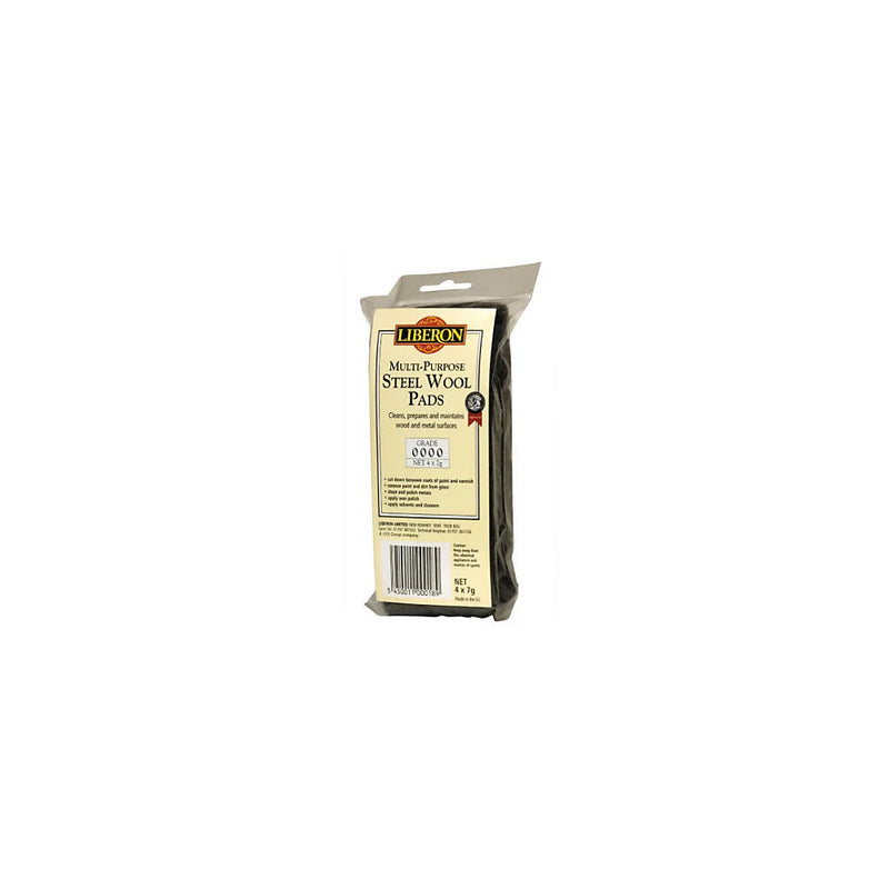 Liberon Grade 0000 Super Fine Steel Wool - 4 Packs of 7g for Cleaning and Polishing