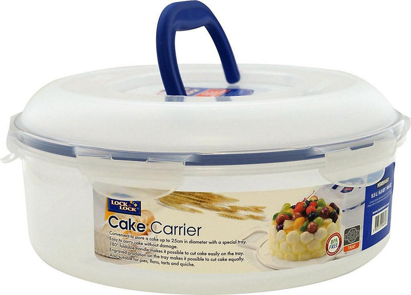 LocknLock Classic Clear Round Plastic Easy Clean Cake Carrier with Tray and Carry Handle 5.5L