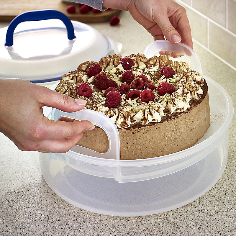 LocknLock Classic Clear Round Plastic Easy Clean Cake Carrier with Tray and Carry Handle 5.5L