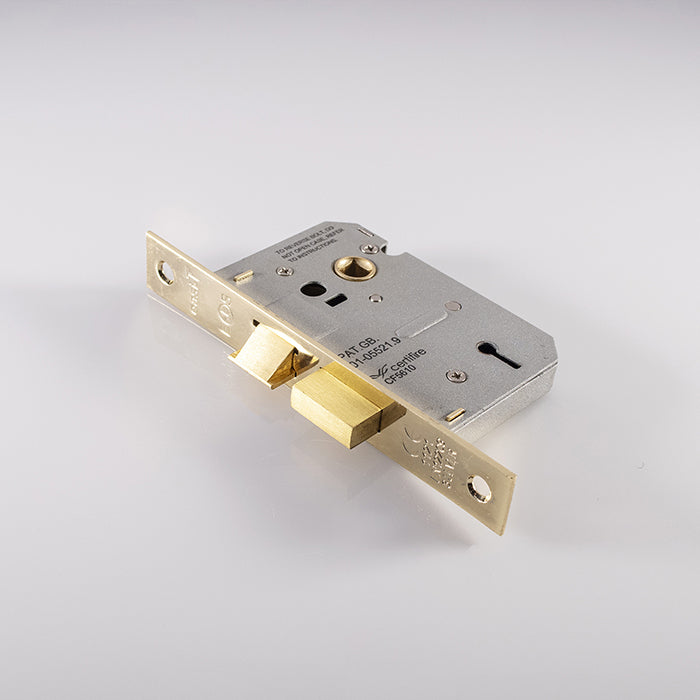 64Mm Sash Lock - 3 Lever - 57Mm C/C - Square - Blister Pack - Electro Brassed