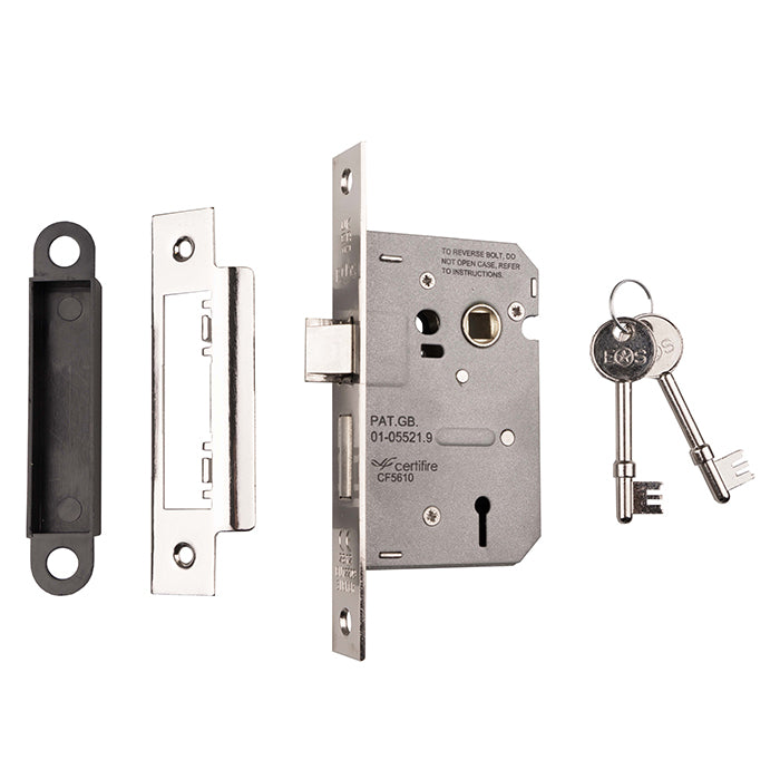 64Mm Sash Lock - 3 Lever - 57Mm C/C - Square - Retail Pack - Nickel Plated
