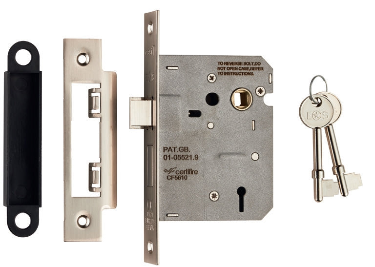 76Mm Sash Lock - 3 Lever - 57Mm C/C - Square - Satin Nickel