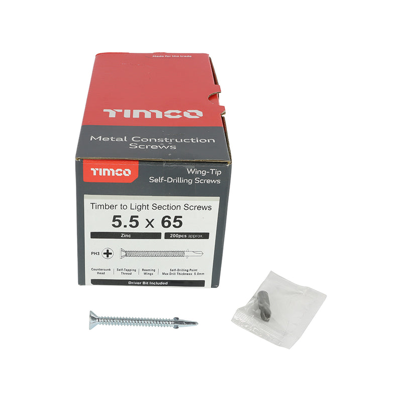 TIMCO Self-Drilling Wing-Tip Steel to Timber Light Section Silver Screws — Box