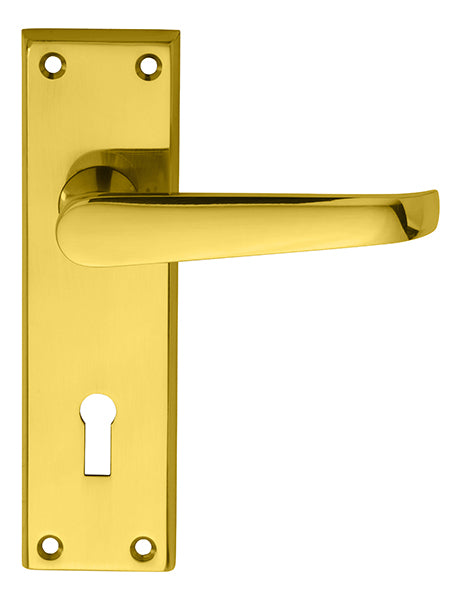 Victorian Lever On Backplate - Lock 57Mm C/C - Polished Brass 150MM X 43MM