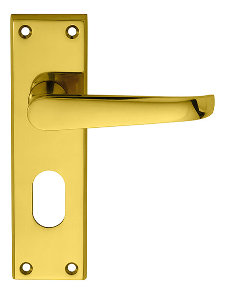 Victorian Lever On Backplate - Lock Oval Profile 48.5Mm C/C - Polished Brass 150MM X 43MM