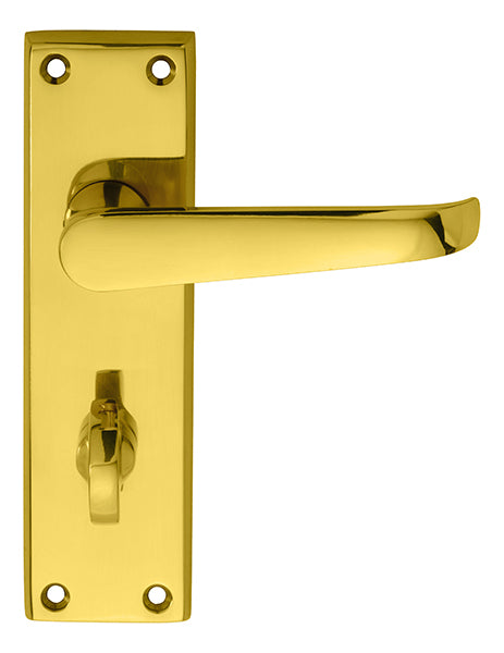 Victorian Lever On Backplate - Bathroom 57Mm C/C - Polished Brass 150MM X 43MM