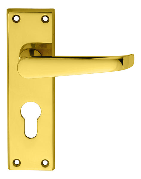 Victorian Lever On Backplate - Lock Euro Profile 47.5Mm C/C - Polished Brass 150MM X 43MM