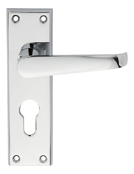 Victorian Lever On Backplate - Lock Euro Profile 47.5Mm C/C - Polished Chrome 152MM X 38MM