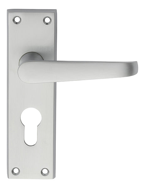 Victorian Lever On Backplate - Lock Euro Profile 47.5Mm C/C - Satin Chrome 152MM X 38MM
