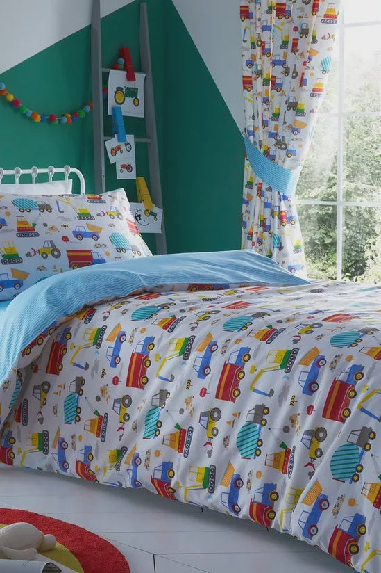 Kids Bright Trucks Single Duvet Cover Set