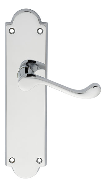 Victorian Scroll Lever On Shaped Backplate - Latch - Polished Chrome 205 x 49mm