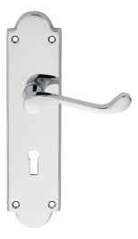 Victorian Scroll Lever On Shaped Backplate - Lock 57Mm C/C - Polished Chrome 205 x 49mm