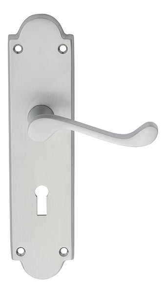 Victorian Scroll Lever On Shaped Backplate - Lock 57Mm C/C - Satin Chrome 205 x 49mm