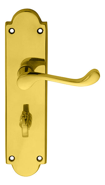 Victorian Scroll Lever On Shaped Backplate - Bathroom 57Mm C/C - Polished Brass 205 x 49mm