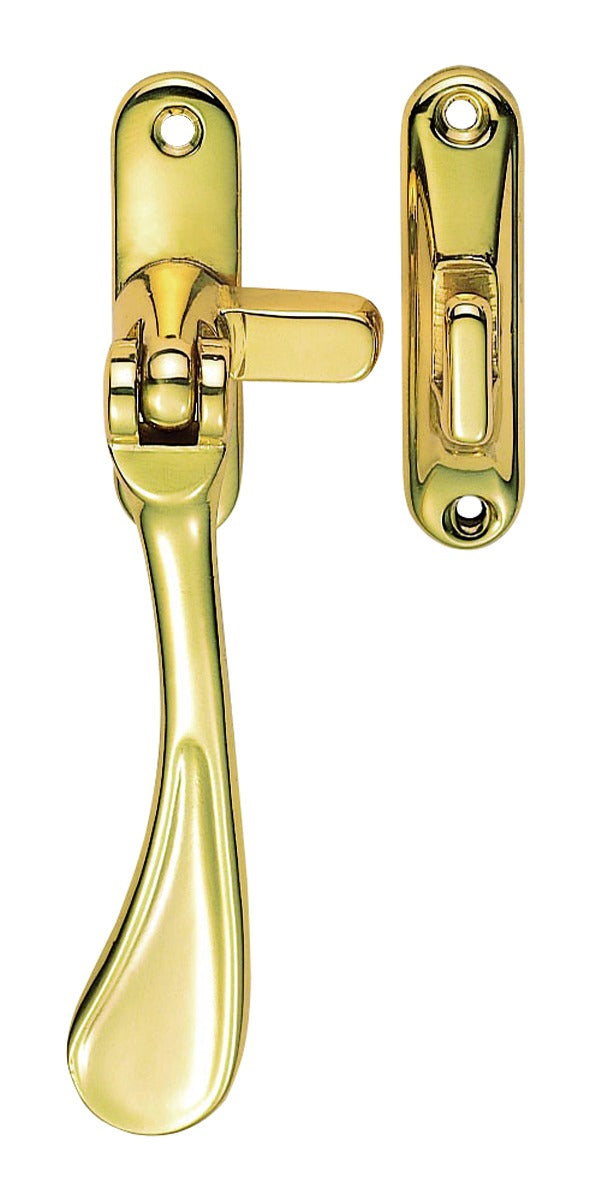 Victorian - Reversible Casement Fastener With Hook & Mortice Plate - Polished Brass 57MM X 13MM