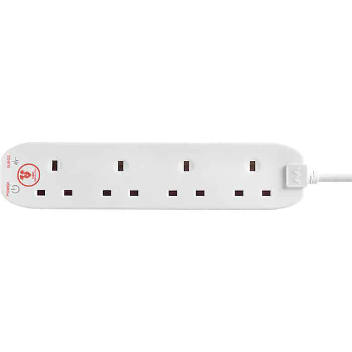 Masterplug 4 Socket Extension Lead with Surge Protection, 4 Metres, White