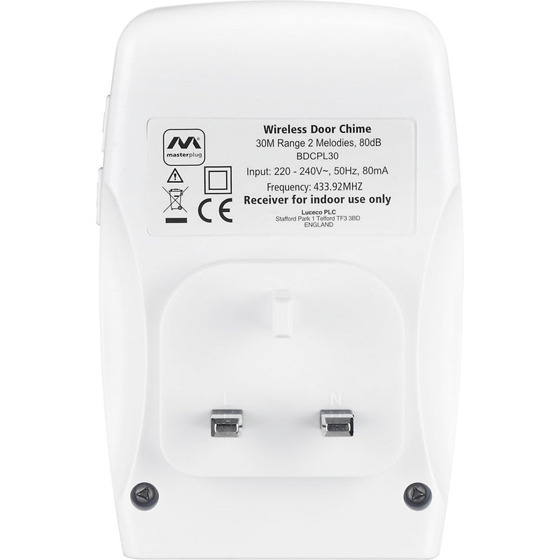 Masterplug Plug-in DoorBell 30 Metre Range - BDCPL30-MP - Perfect for Home and Office