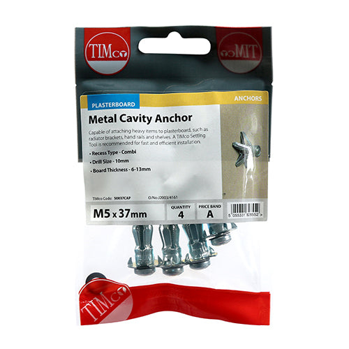 TIMCO Metal Cavity Anchors Silver - M4 x 38 (45mm Screw)