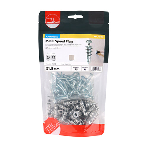 TIMCO Plasterboard Metal Speed Plugs & Screws Silver — Bag