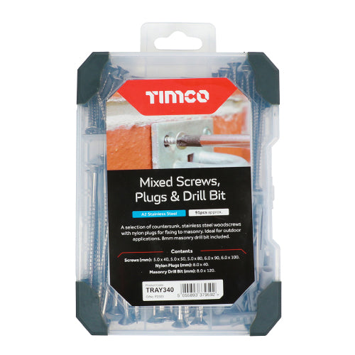 TIMCO Screws, Plug & Drill Bit Silver Mixed Tray - 251pcs