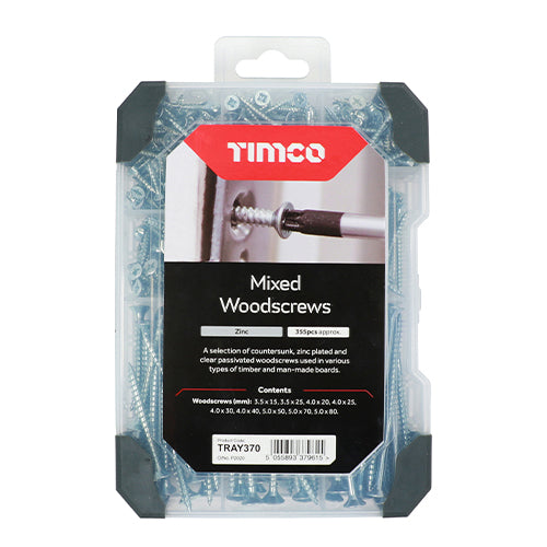 TIMCO Countersunk Gold Woodscrews Mixed Tray - 340pcs