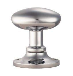 Oval Mortice Knob On Un-Sprung Rose - Polished Chrome