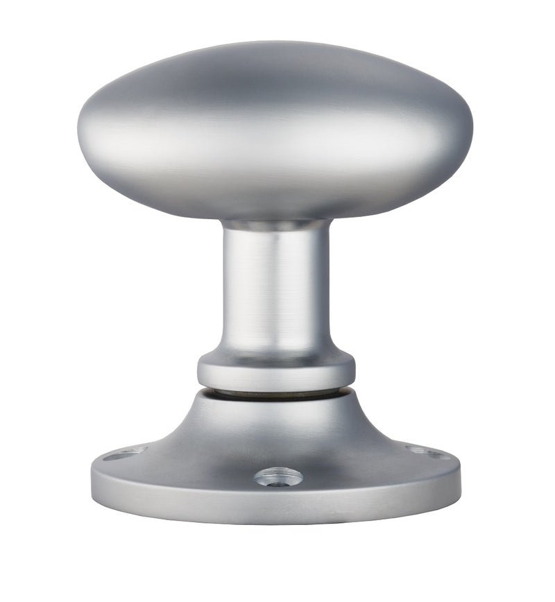 Oval Mortice Knob On Un-Sprung Rose - Satin Chrome