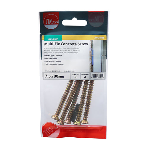 TIMCO Concrete Screws Flat Countersunk Gold — Trade Pack