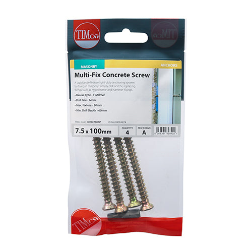 TIMCO Concrete Screws Flat Countersunk Gold — Trade Pack